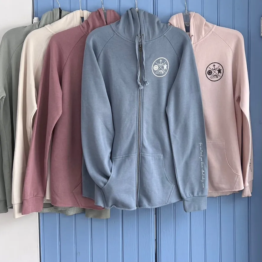 Crest Zip-up Hoodie OCEAN - your choice of saying