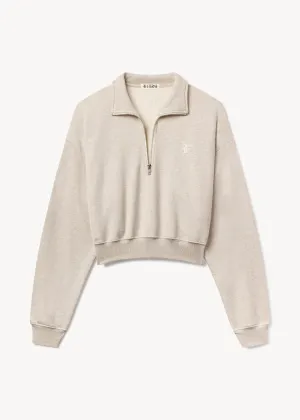 Cropped Half Zip Sweatshirt (Heather Oatmeal)
