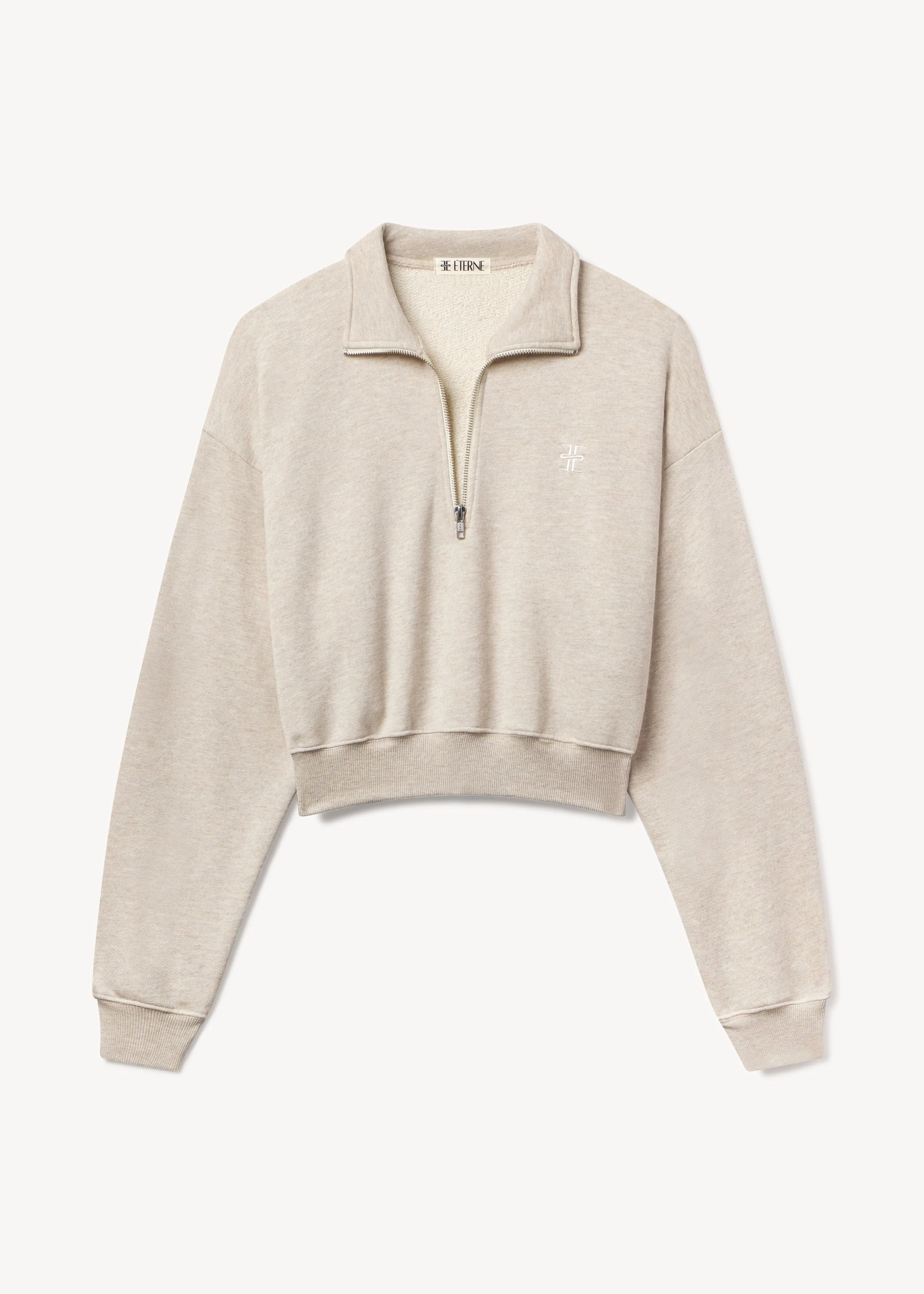 Cropped Half Zip Sweatshirt (Heather Oatmeal)