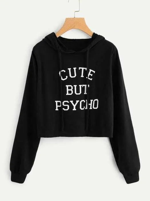 Cropped Hoddie Black Cute But Physco