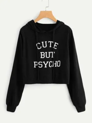 Cropped Hoddie Black Cute But Physco
