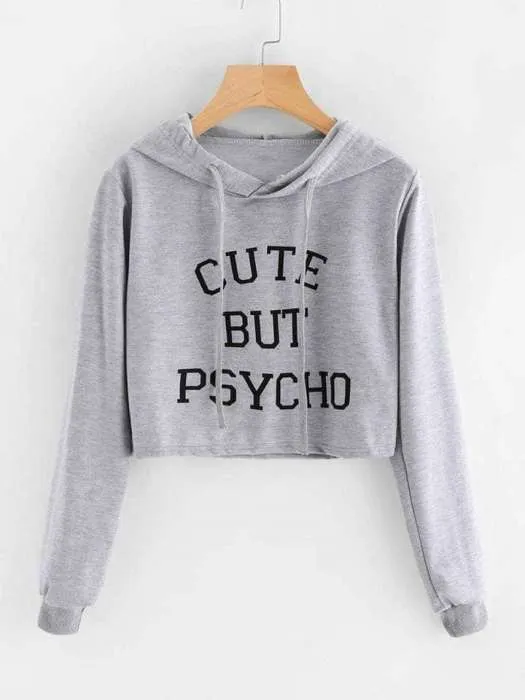 Cropped Hoddie Grey Cute But Psycho