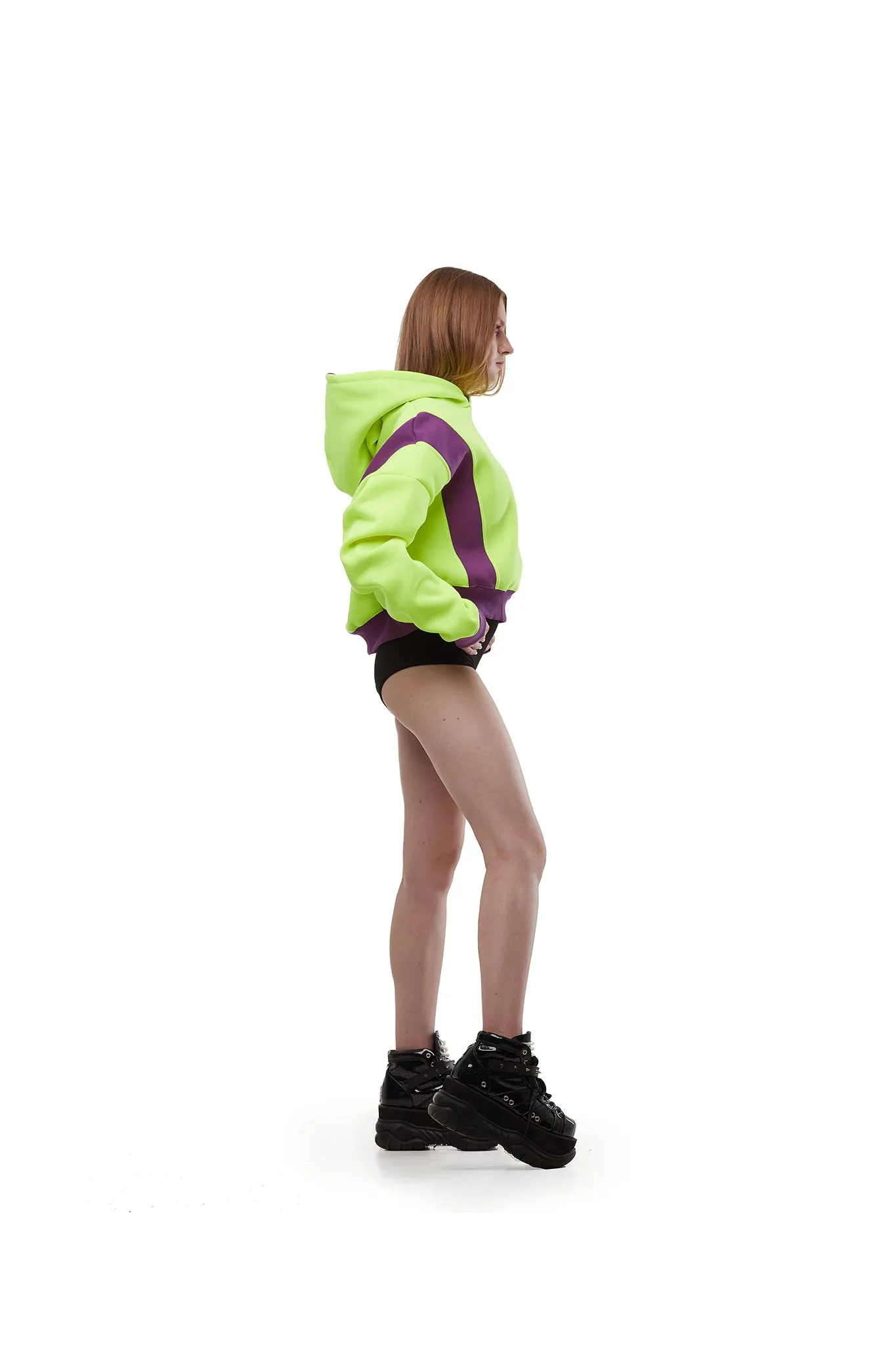 Cropped Hoodie [Neon Yellow/ Purple]