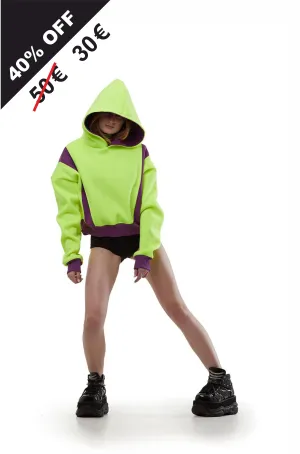 Cropped Hoodie [Neon Yellow/ Purple]