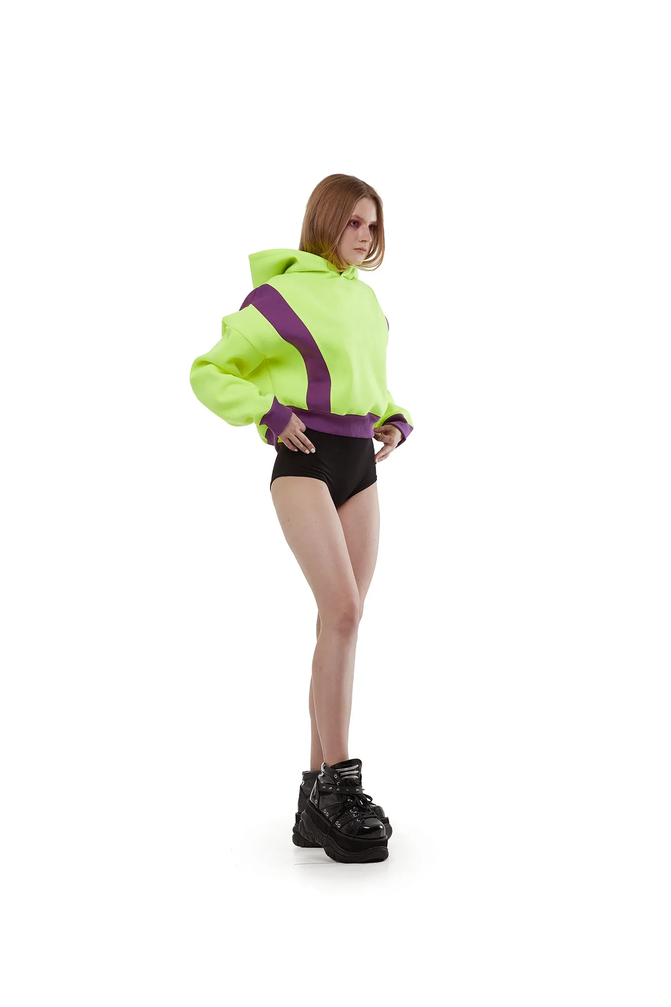 Cropped Hoodie [Neon Yellow/ Purple]