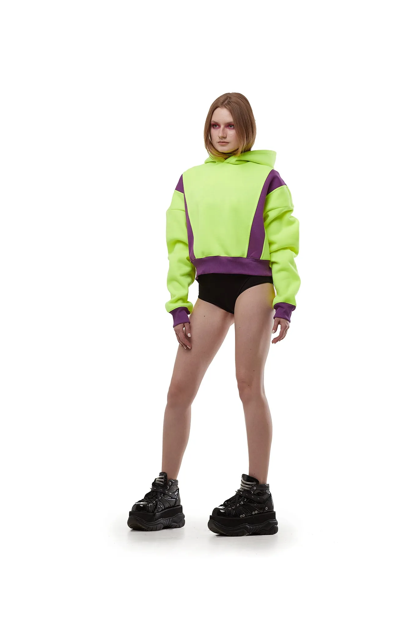 Cropped Hoodie [Neon Yellow/ Purple]