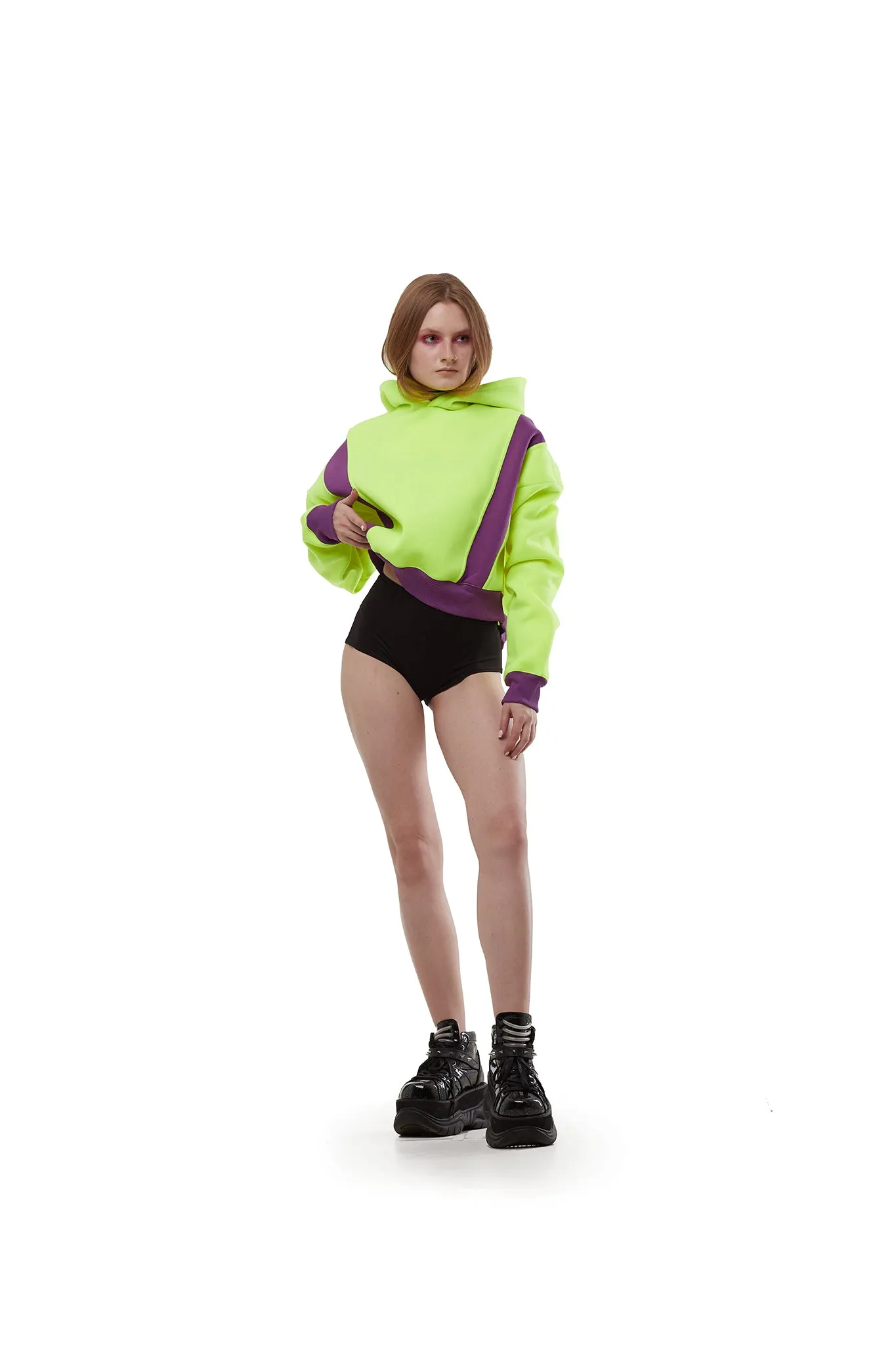 Cropped Hoodie [Neon Yellow/ Purple]