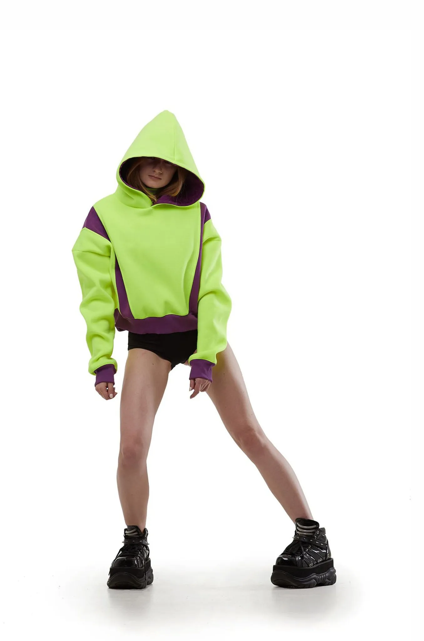 Cropped Hoodie [Neon Yellow/ Purple]