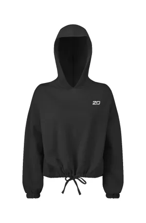 Cropped Oversize Hooded Sweatshirt (Black)