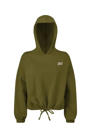 Cropped Oversize Hooded Sweatshirt (Olive)