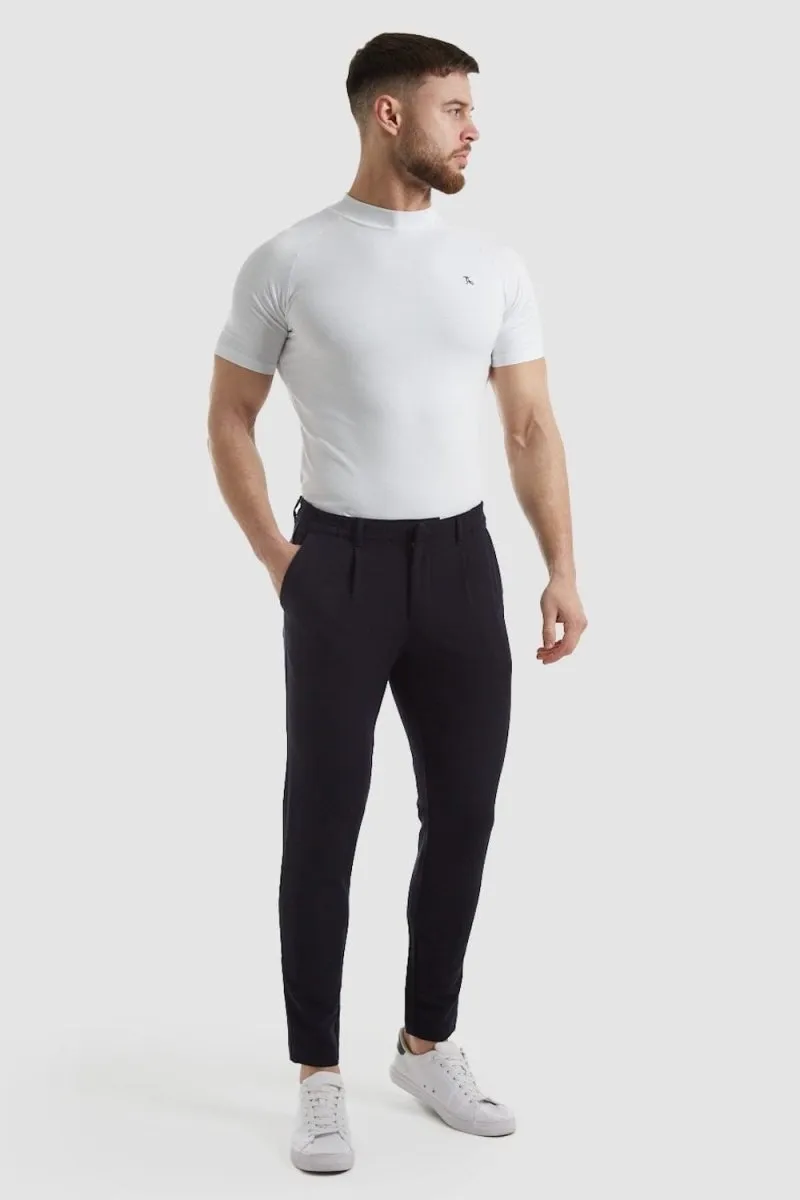 Cropped Pleated Trouser in Navy