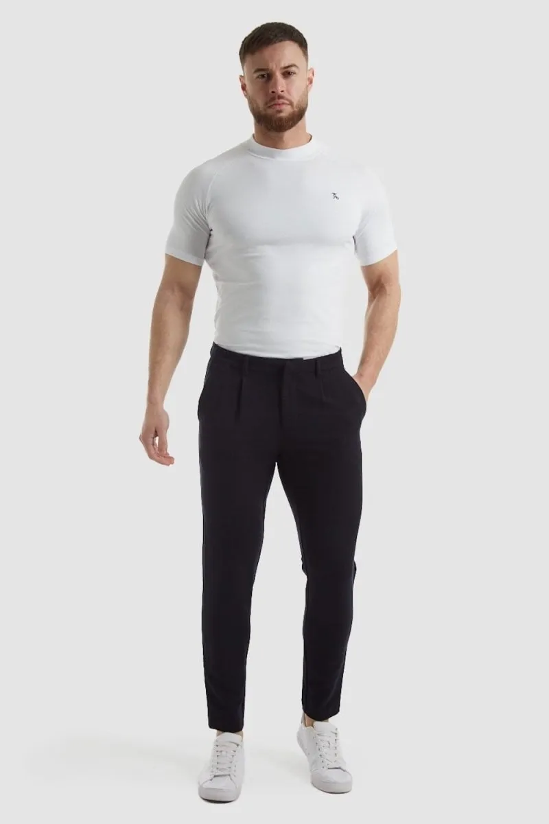 Cropped Pleated Trouser in Navy