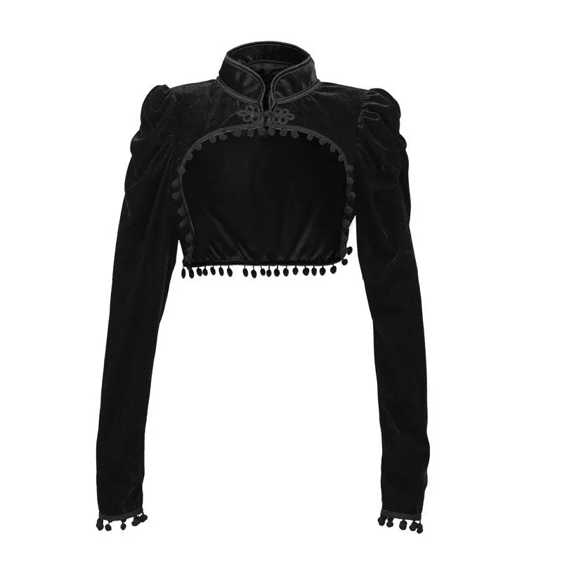 Dark Black Cropped Long Sleeve Top UB6214