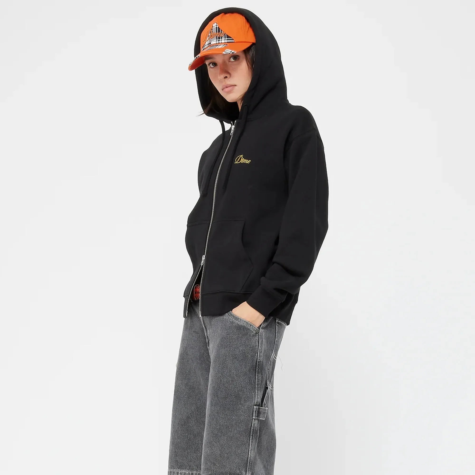 Dime Mens Cursive Small Logo Zip Hoodie