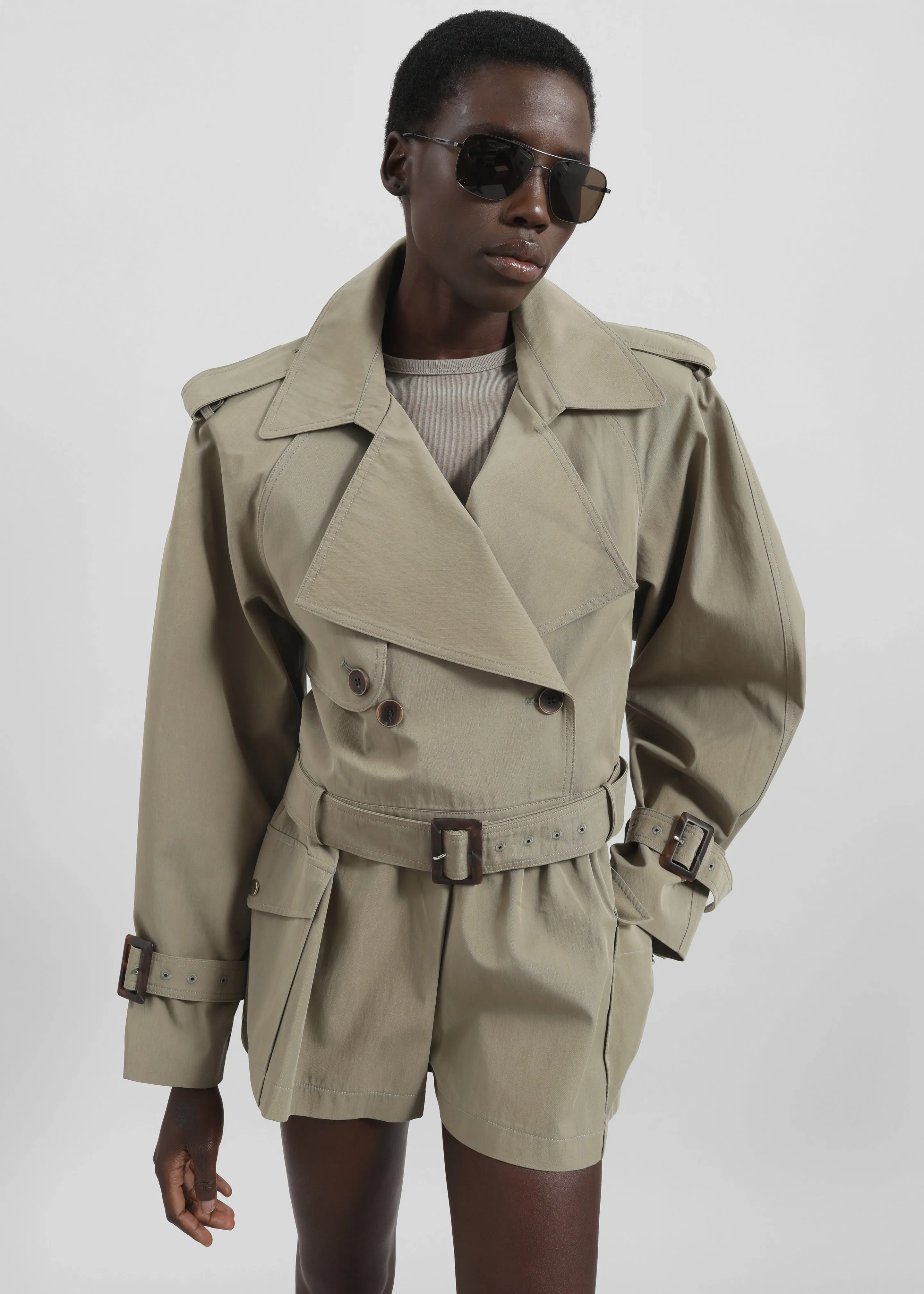 Disley Cropped Trench - Pale Olive