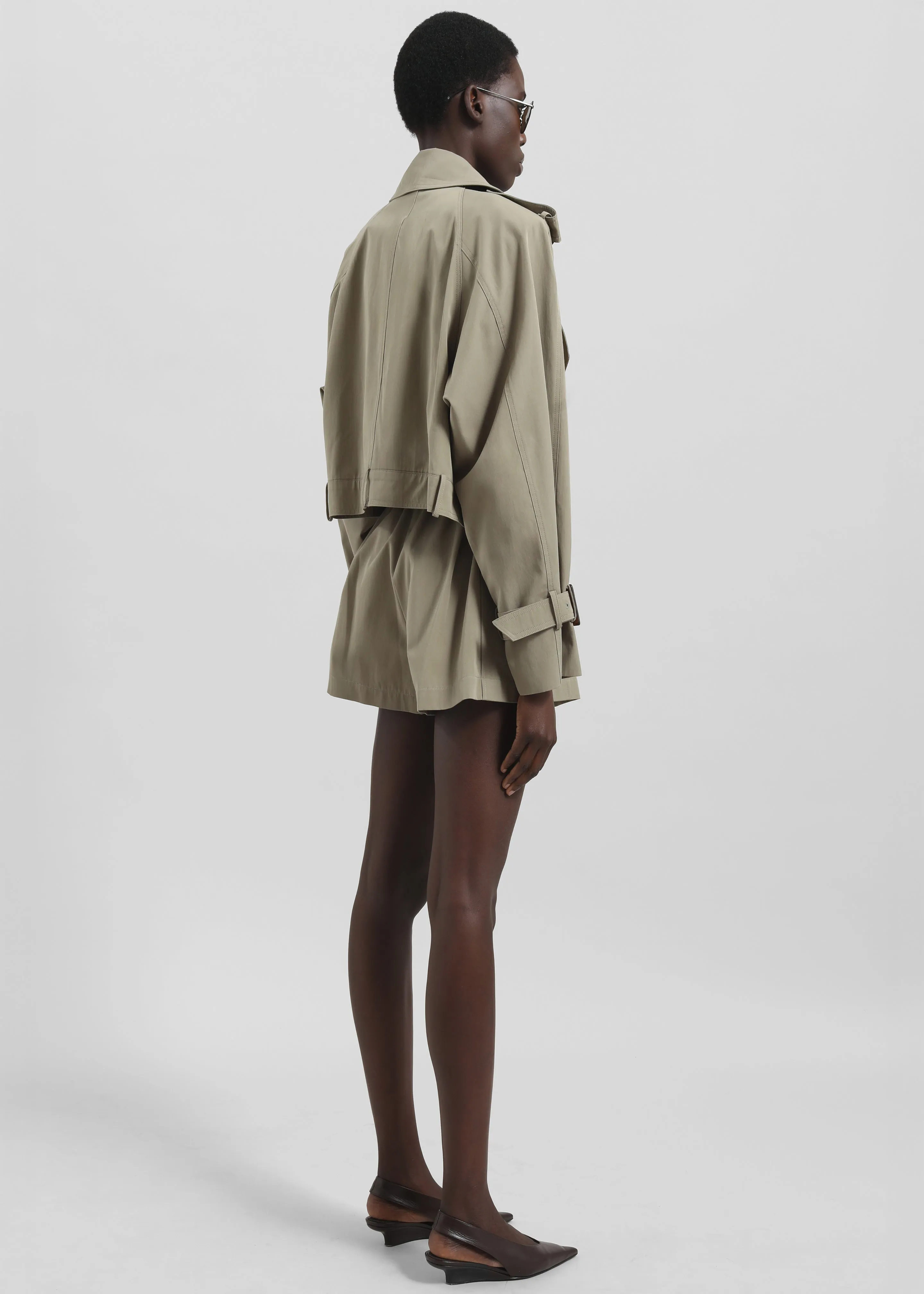 Disley Cropped Trench - Pale Olive