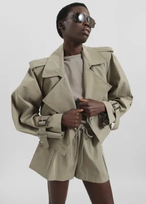 Disley Cropped Trench - Pale Olive