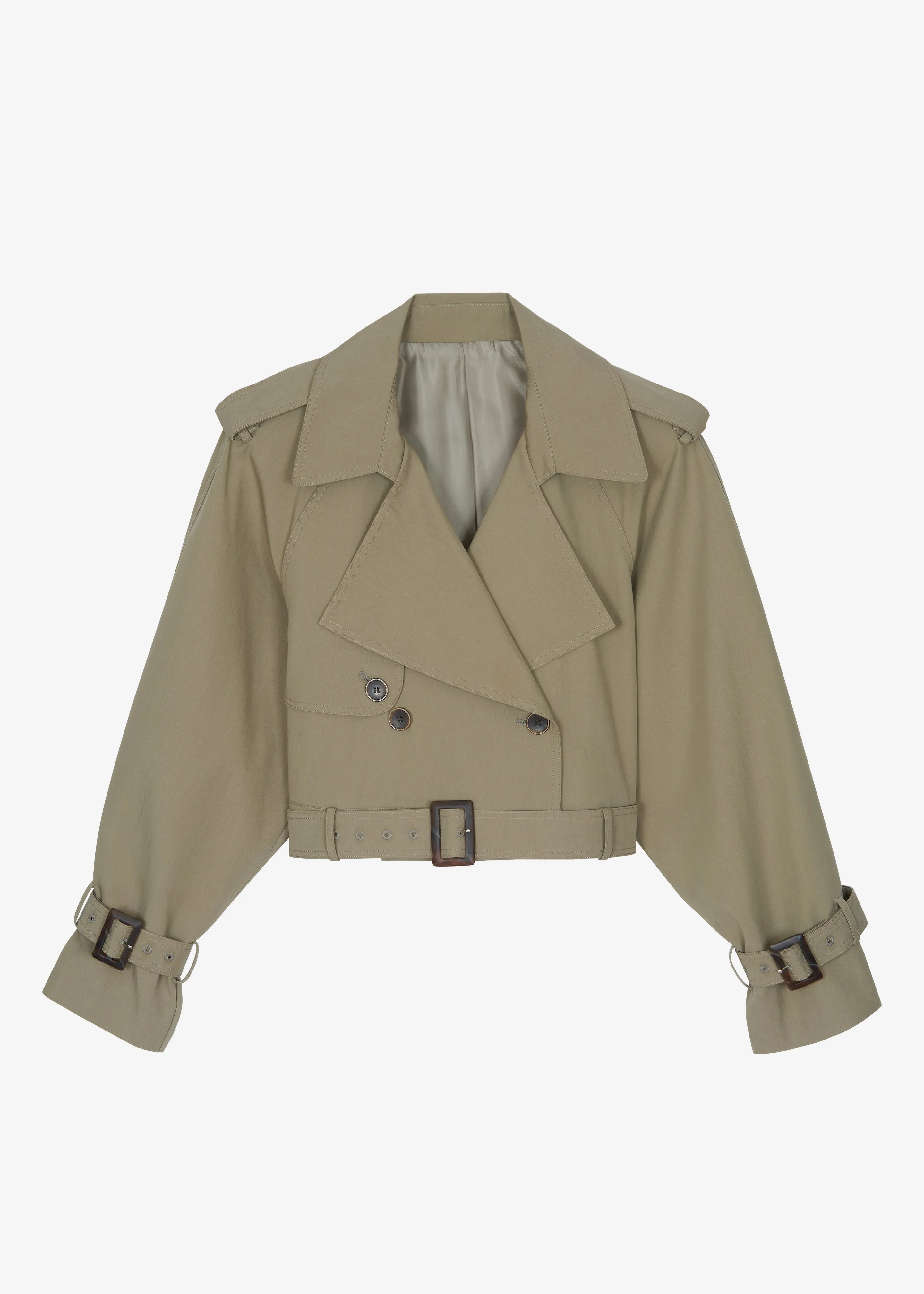 Disley Cropped Trench - Pale Olive