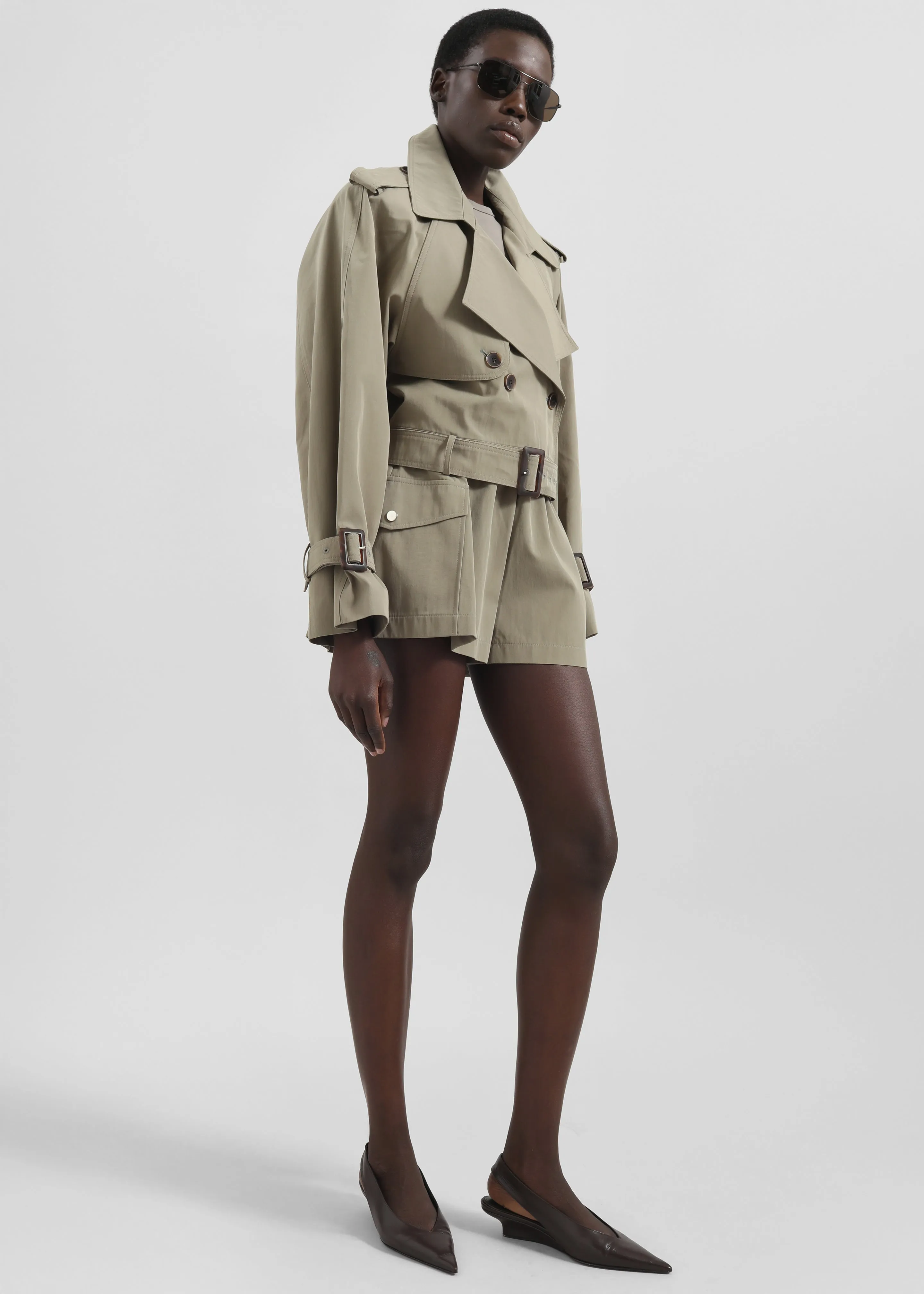 Disley Cropped Trench - Pale Olive