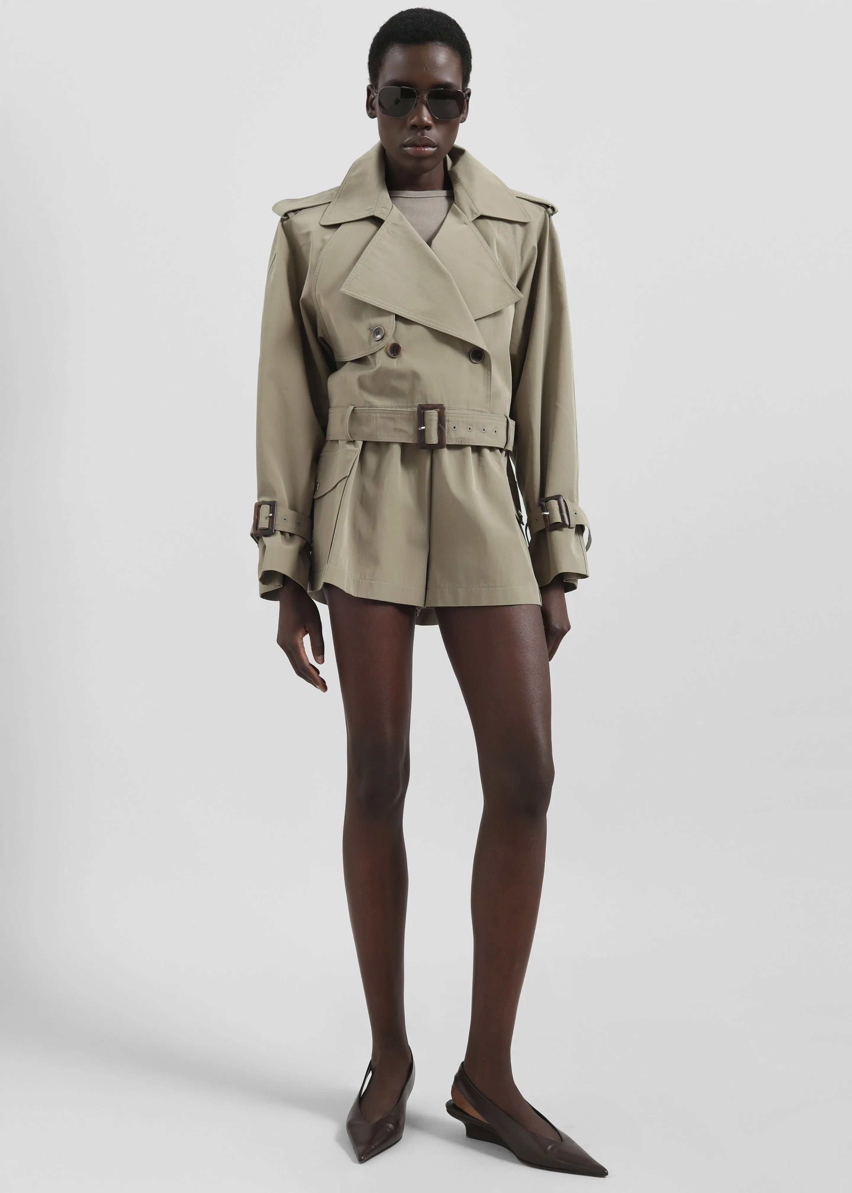 Disley Cropped Trench - Pale Olive