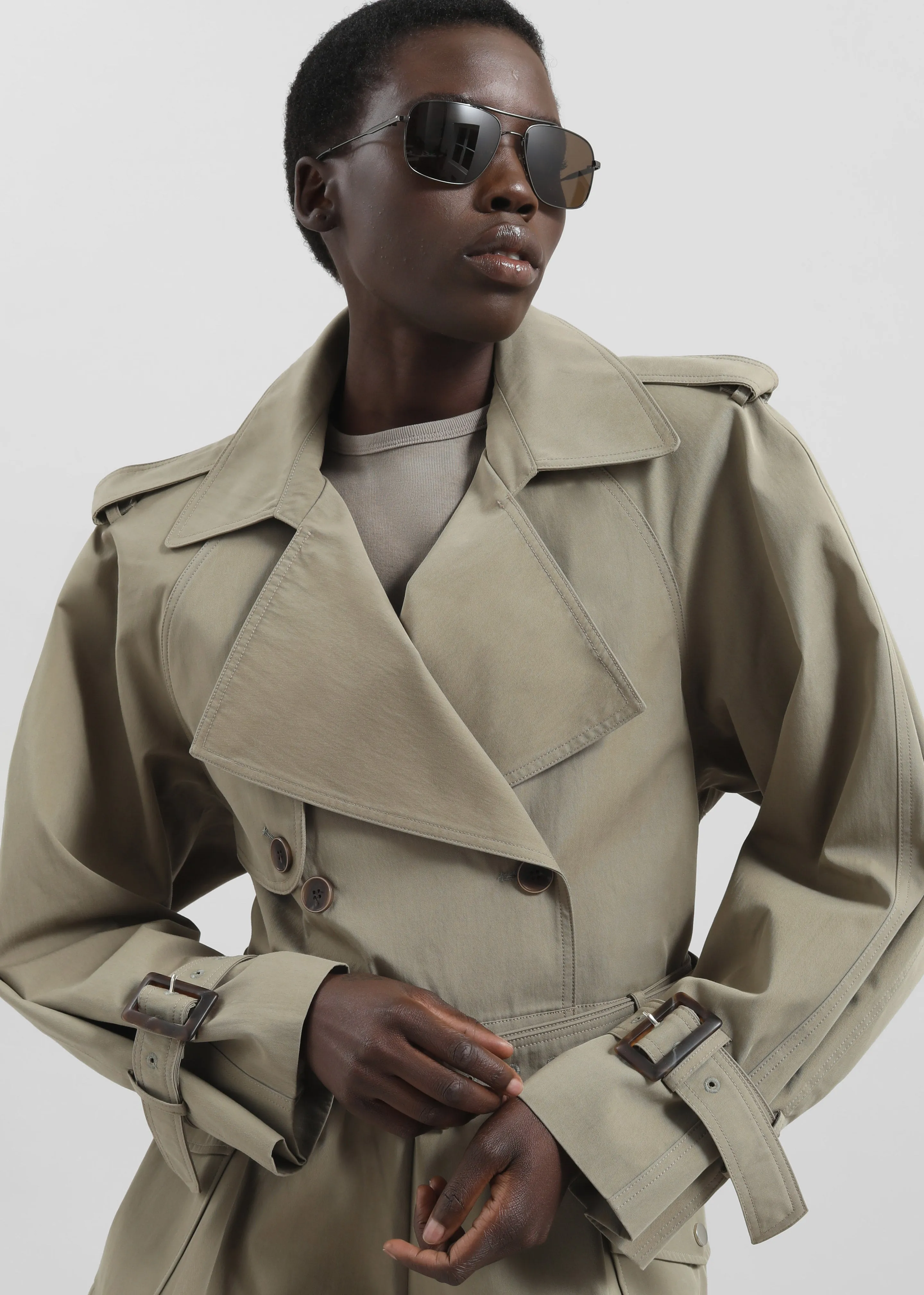 Disley Cropped Trench - Pale Olive