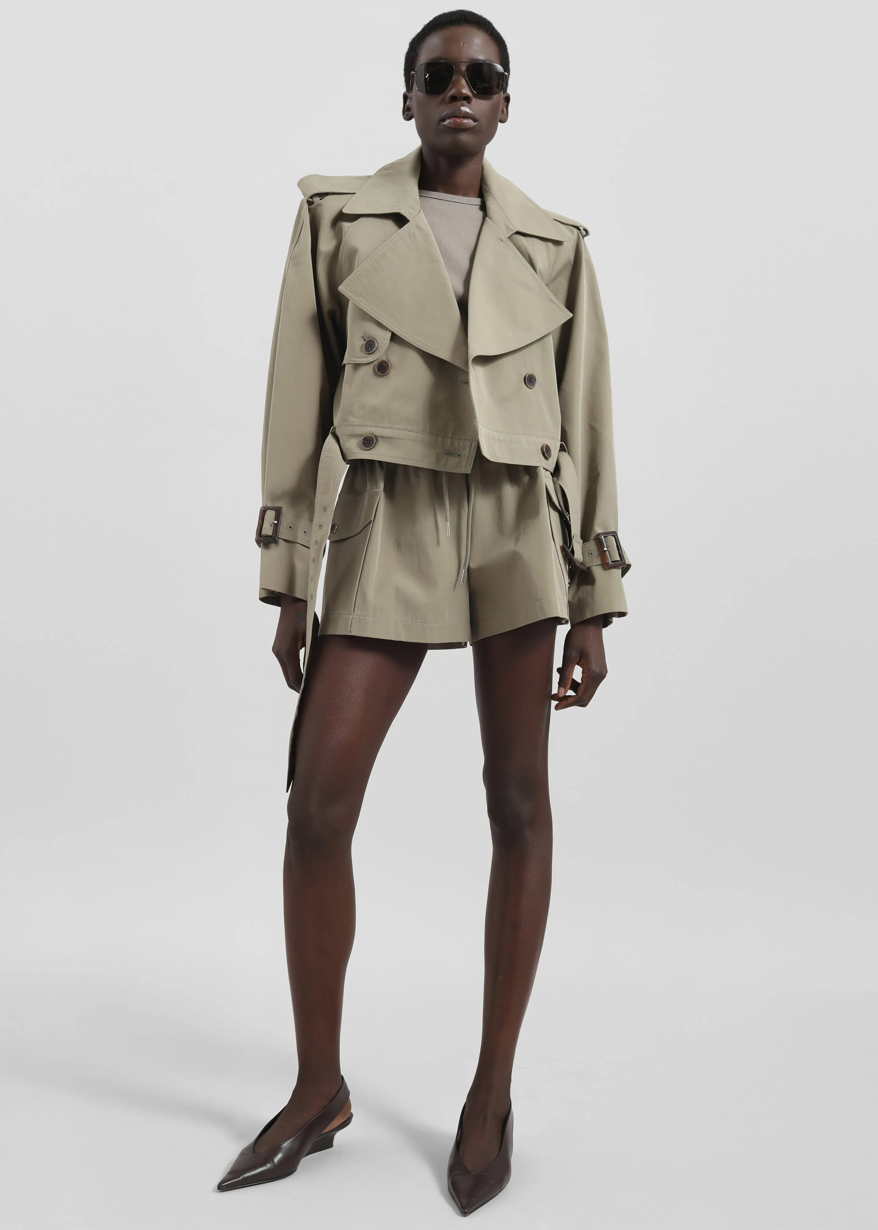 Disley Cropped Trench - Pale Olive