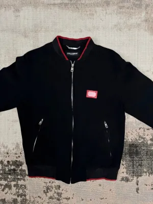 Dolce & Gabbana Red Plaque Logo Full Zip Jacket - Black