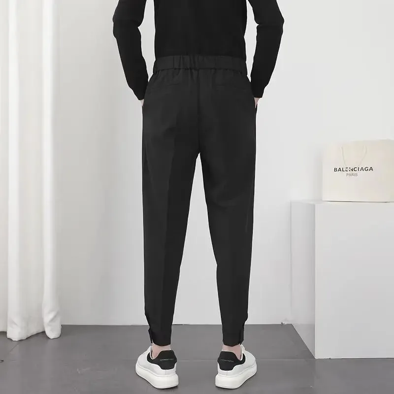 Elastic Waist Slim Fit Men's Casual Pants: Korean Style Pleated Tapered Design