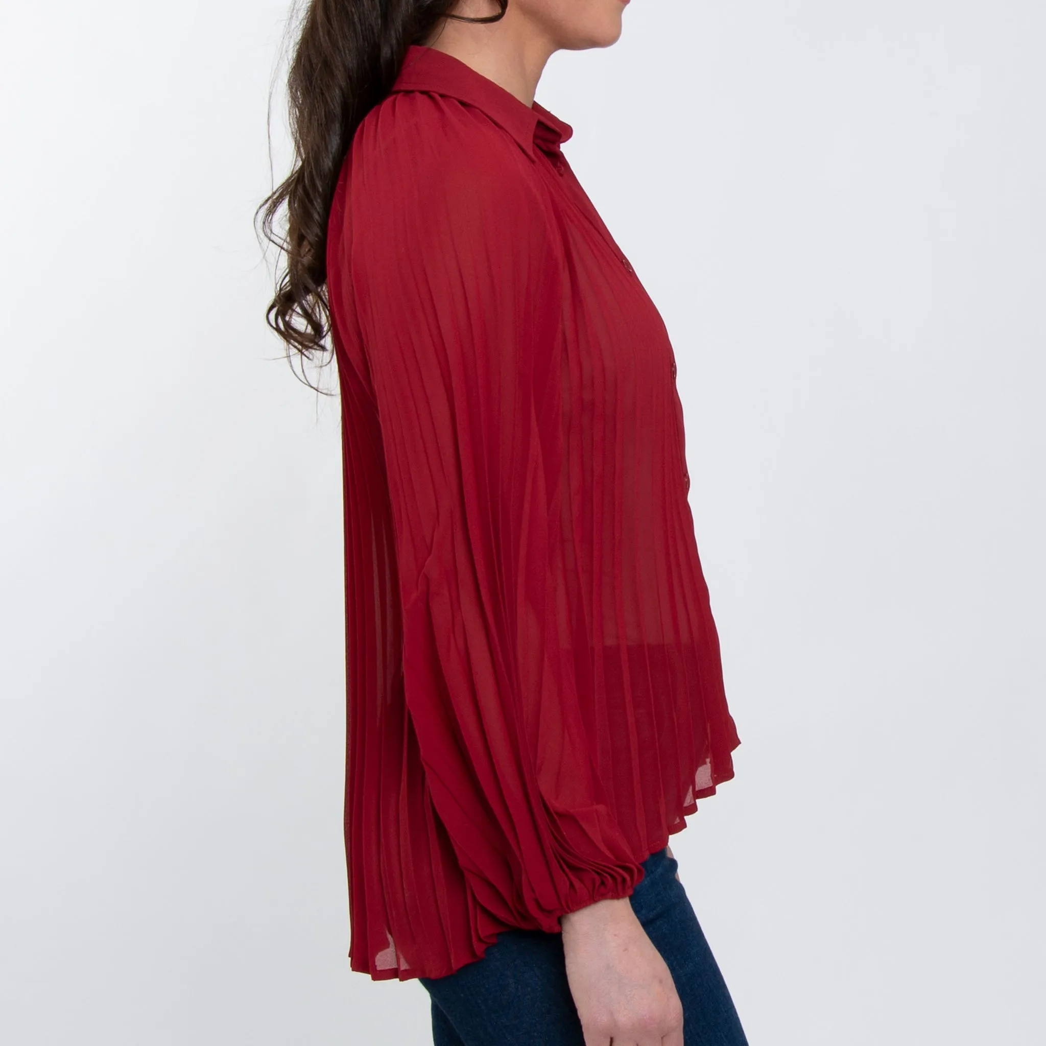Essie Pleated Button Up Blouse