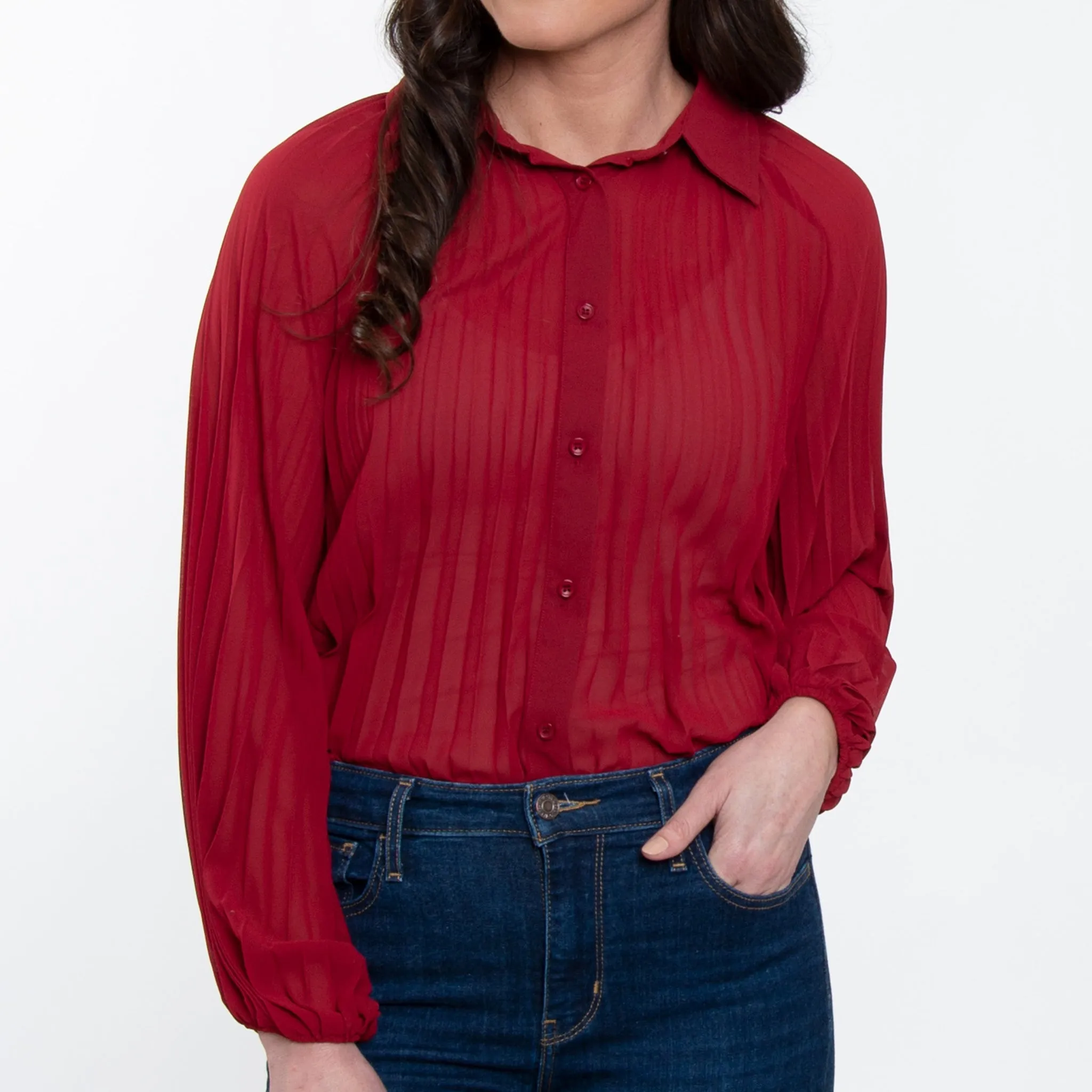 Essie Pleated Button Up Blouse