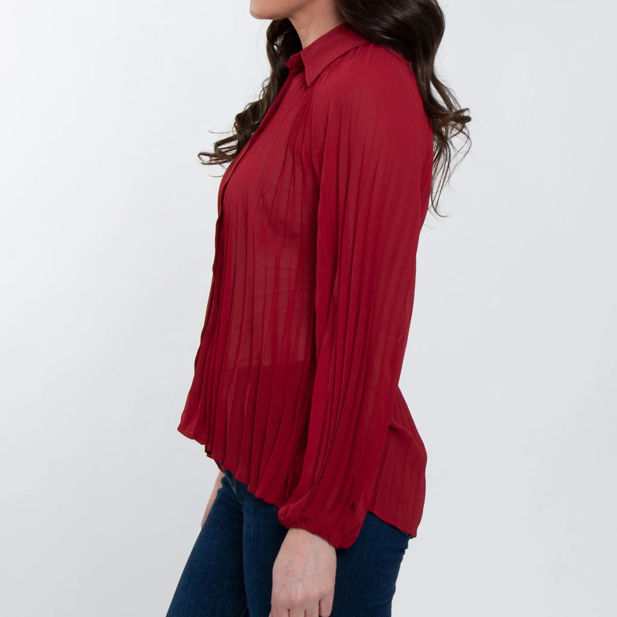 Essie Pleated Button Up Blouse