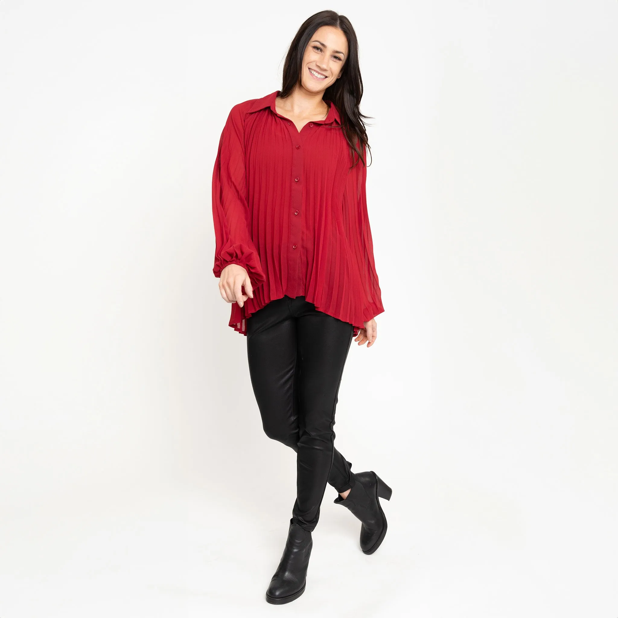 Essie Pleated Button Up Blouse