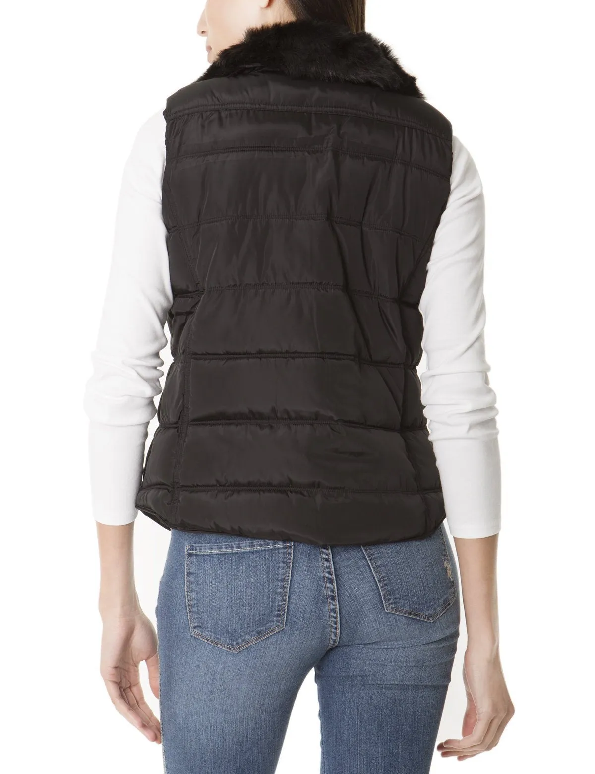 FAUX FUR COLLAR SHIRTTAIL VEST