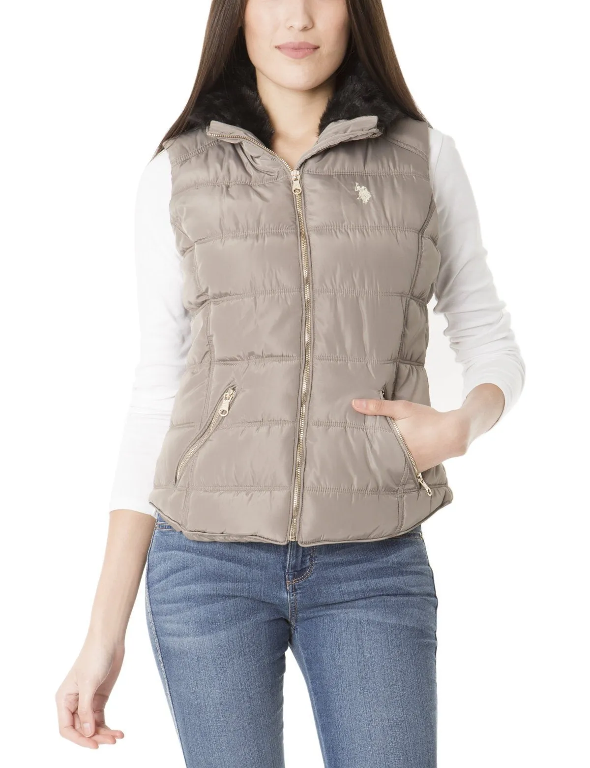 FAUX FUR COLLAR SHIRTTAIL VEST