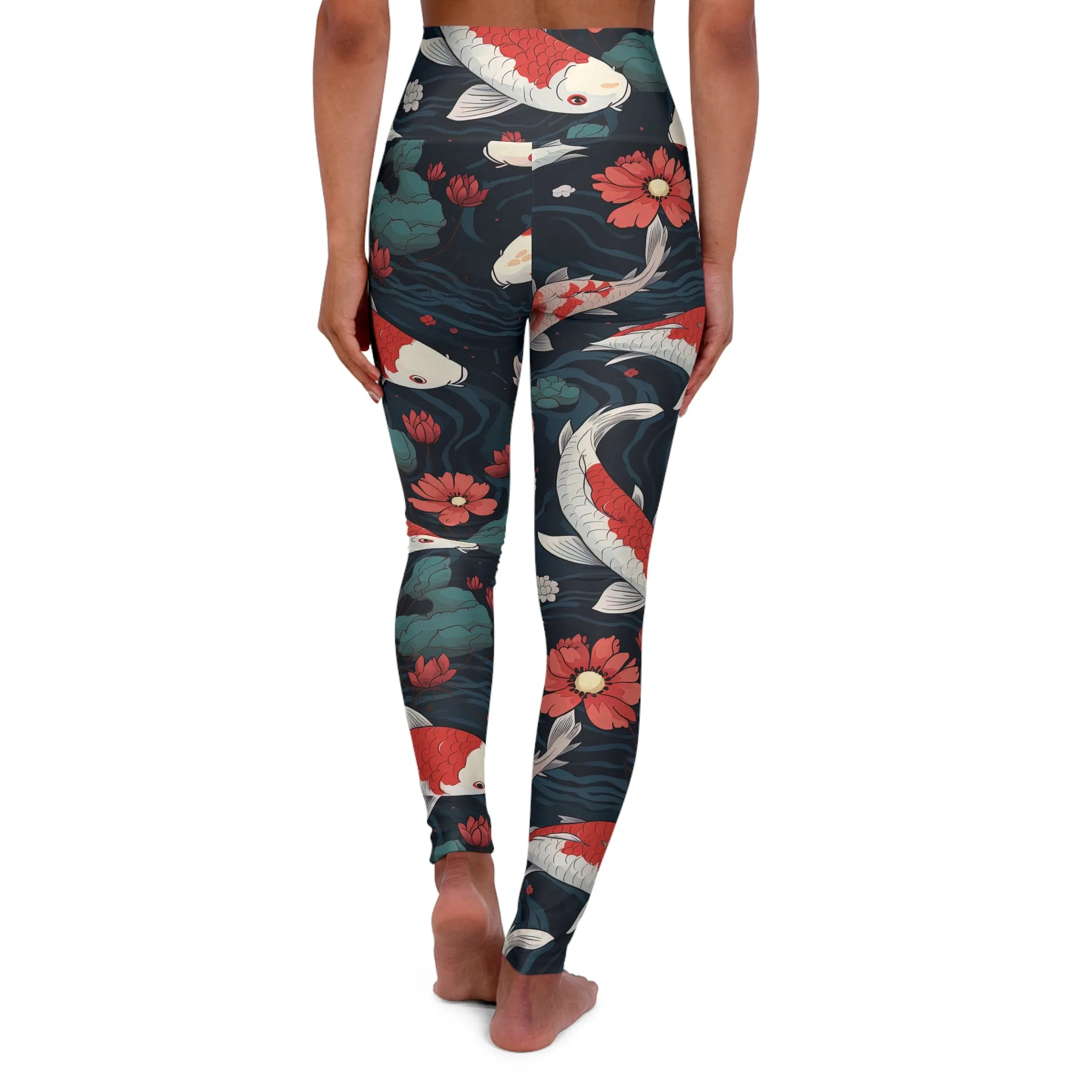 Floral High Waisted Yoga Leggings - Koi Fish Design for Comfort & Style