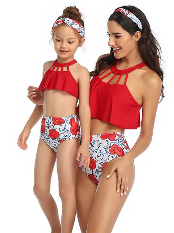 Floral Ruffle Mom And Girl Bikinis