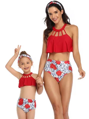 Floral Ruffle Mom And Girl Bikinis