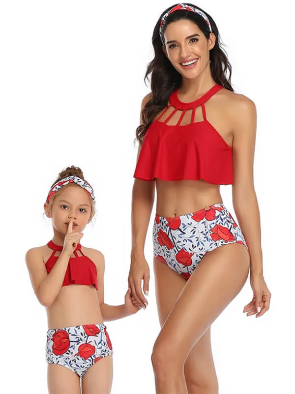 Floral Ruffle Mom And Girl Bikinis