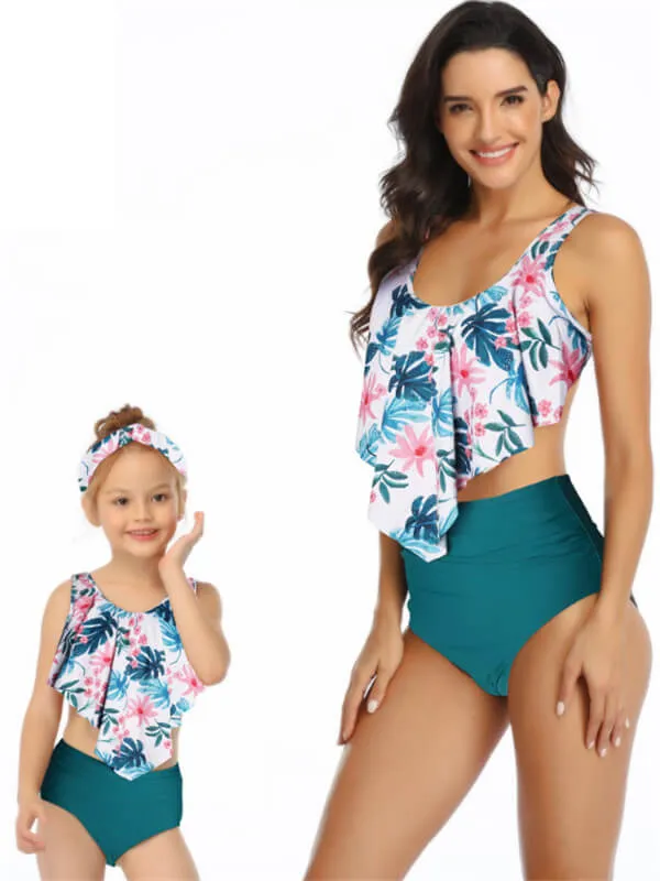 Floral Ruffle Mommy And Me Matching Bikinis