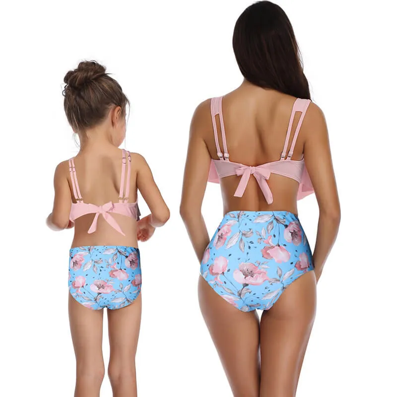 Floral Ruffle Mommy And Me Matching Bikinis
