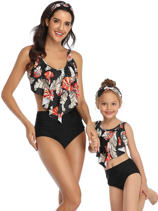 Floral Ruffle Mommy And Me Matching Bikinis