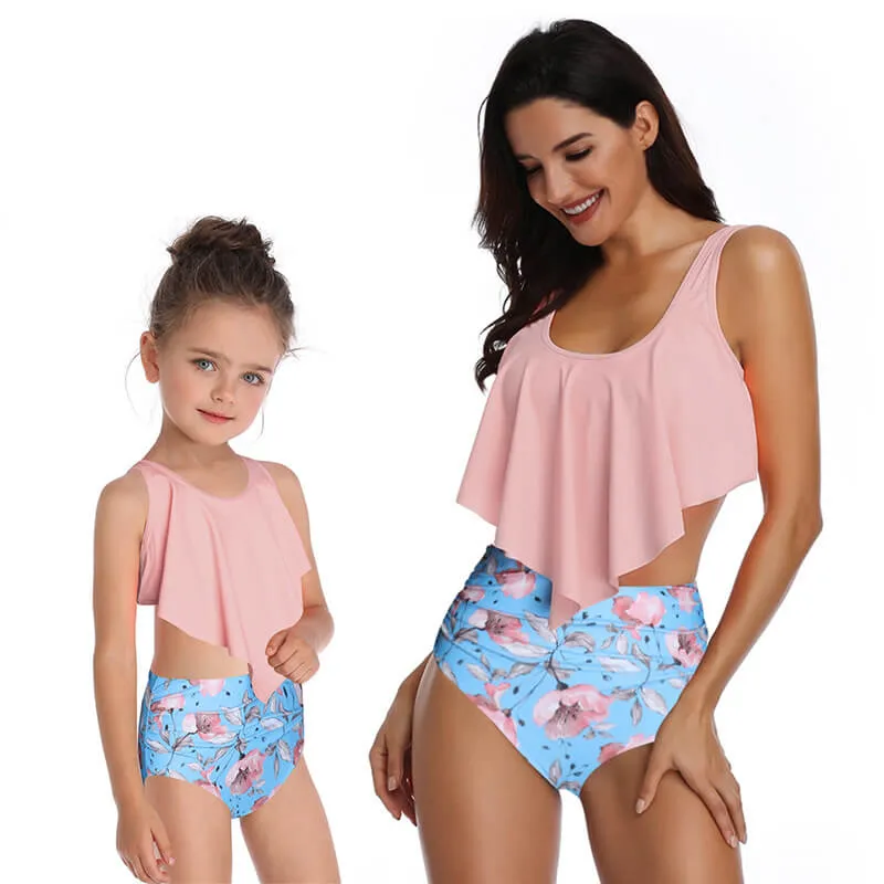Floral Ruffle Mommy And Me Matching Bikinis