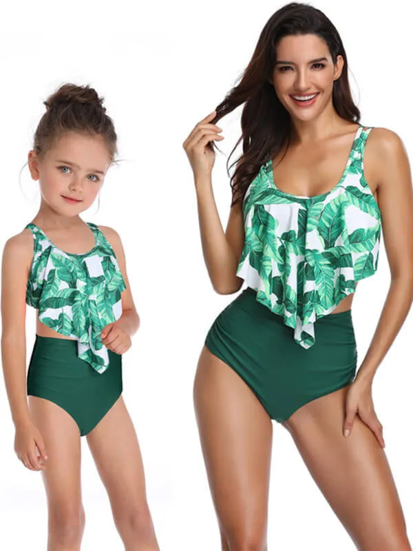 Floral Ruffle Mommy And Me Matching Bikinis