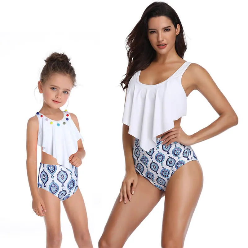 Floral Ruffle Mommy And Me Matching Bikinis