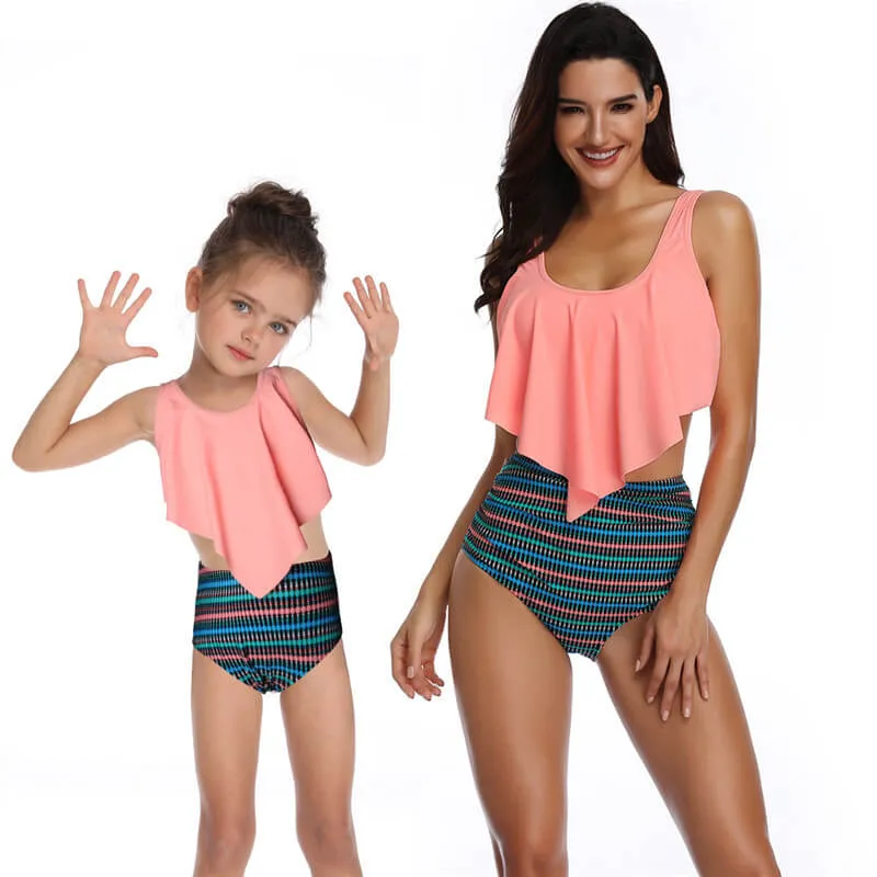 Floral Ruffle Mommy And Me Matching Bikinis