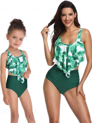 Floral Ruffle Mommy And Me Matching Bikinis