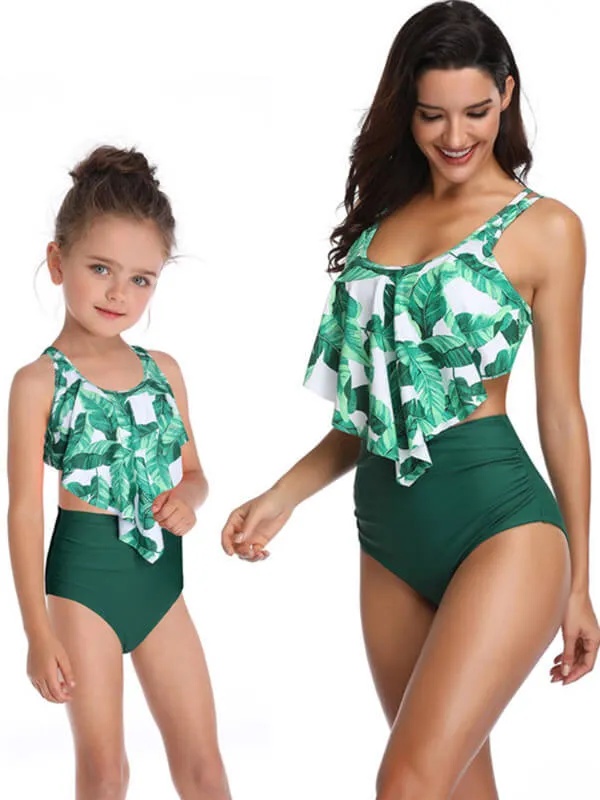 Floral Ruffle Mommy And Me Matching Bikinis