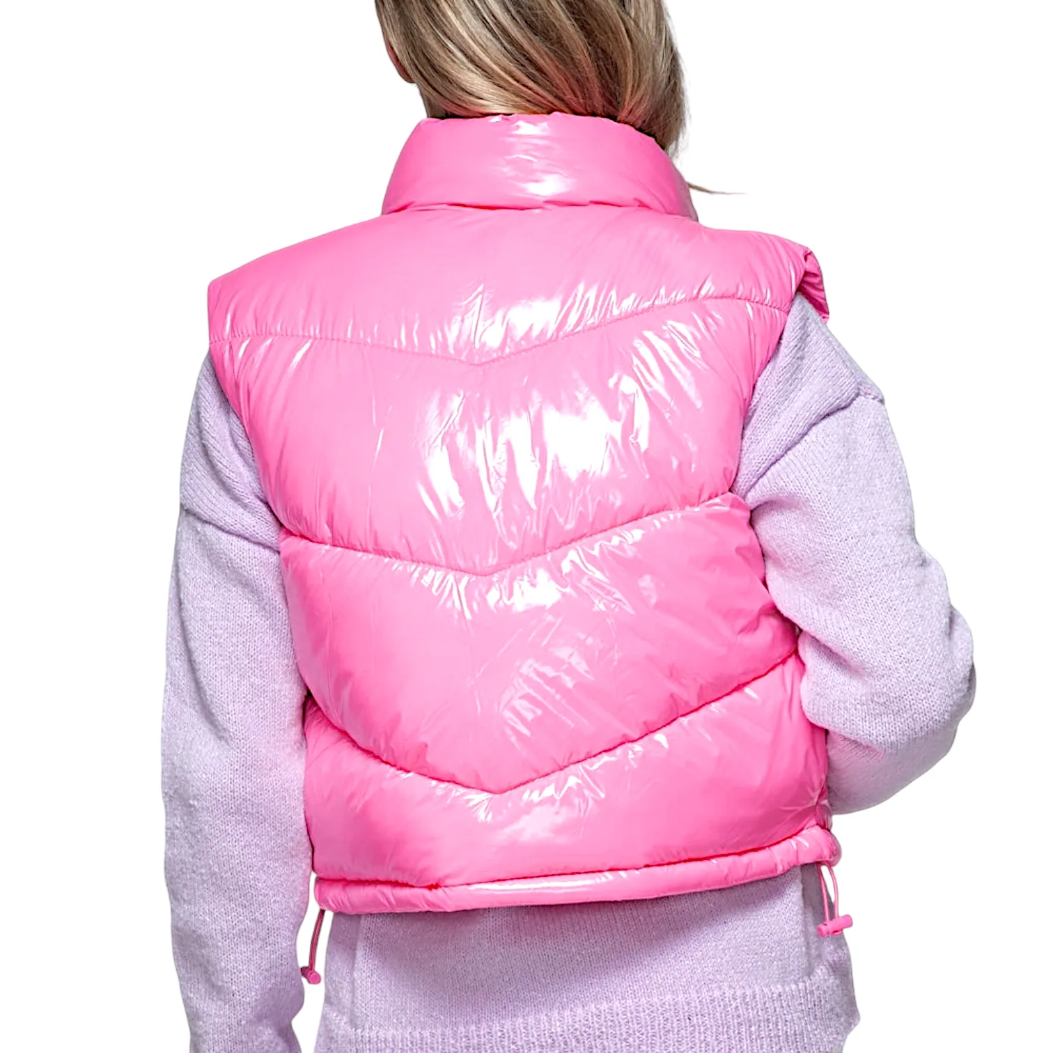 Glossy Pink Shiny Quilted Puffer Vest