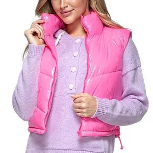 Glossy Pink Shiny Quilted Puffer Vest
