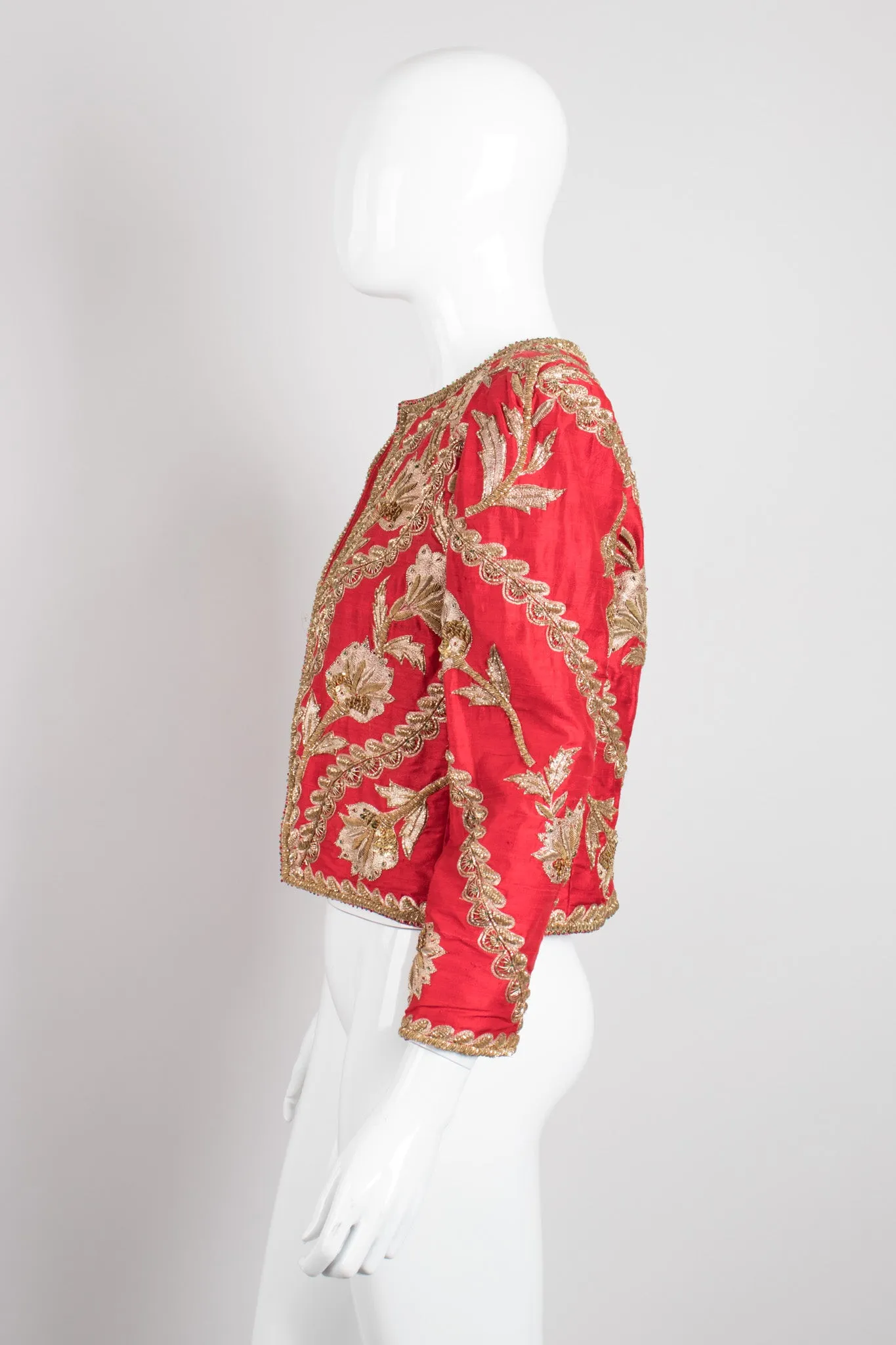 Golden Floral Embellished Silk Jacket